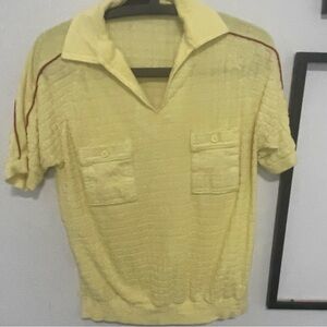 Vintage 1970s Yellow Terry Cloth Collared Shirt Size Medium